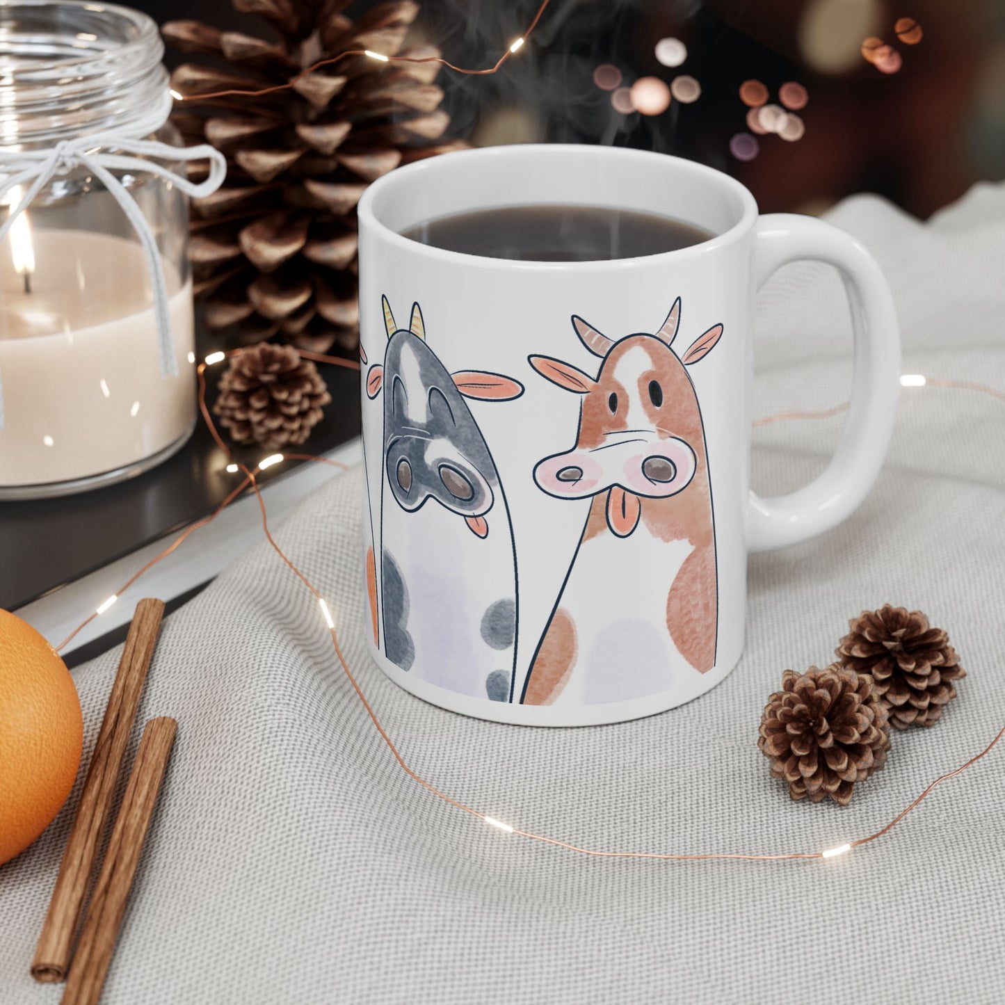 Curious Cows Lineup Mug Design - Perfect Gift for Animal Lovers and Farmhouse Decor