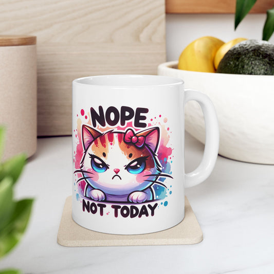 Nope Not Today Sassy Cat Mug Design - Colorful 11oz & 15oz Coffee Cup for Cat Lovers